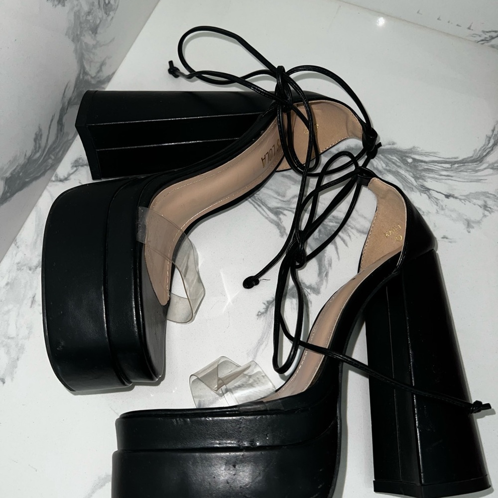 Miss Lola Black Platform Heels